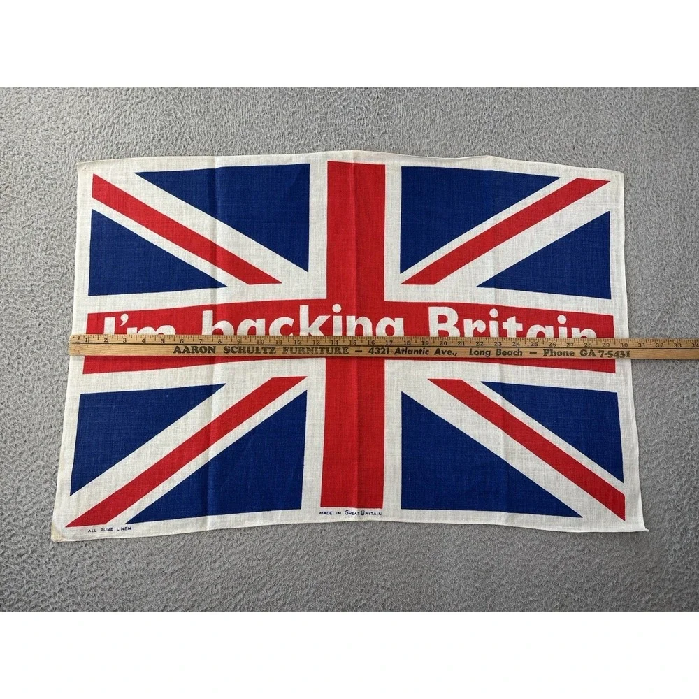 Vintage I'm Backing Britain Tea Towel MCM Kitsch Wall Hanging Union Jack 1960s